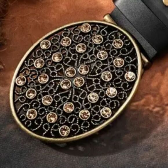 Fashion Vegan Black Leather Belt Boho Western Style Embossed Pattern Size XL - Picture 6 of 7